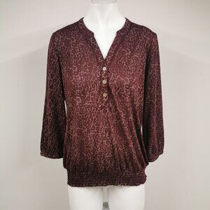 JESSICA  Leopard Print Purple Button Top